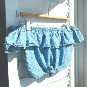 Vintage look denim polka dot off shoulder crop